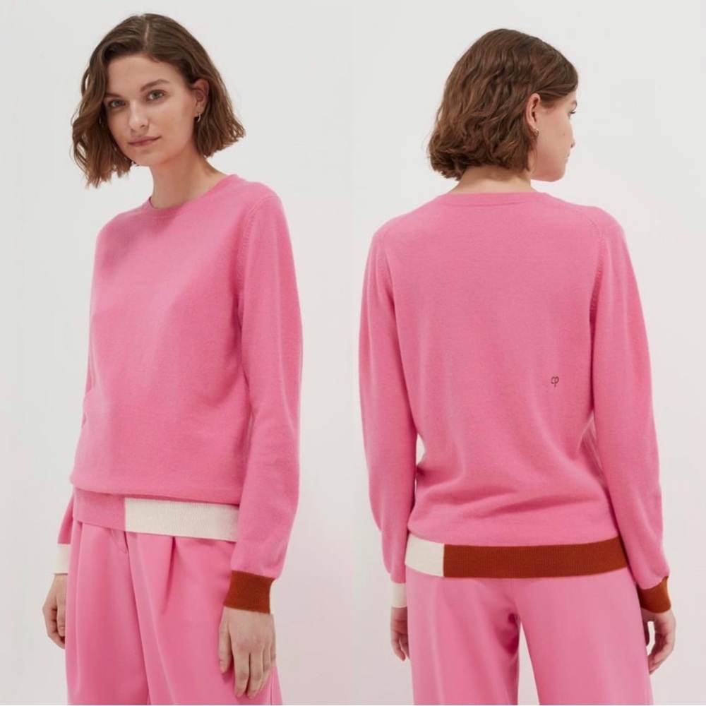 Chinti and Parker Cambridge Colorblocked Cashmere Sweater Peony/Ginger/Cream M
